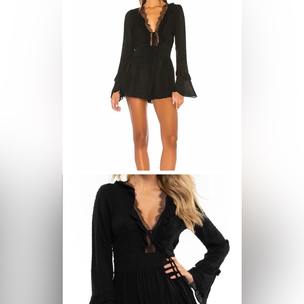 Blue Life size small black cheeky romper w lace & tie